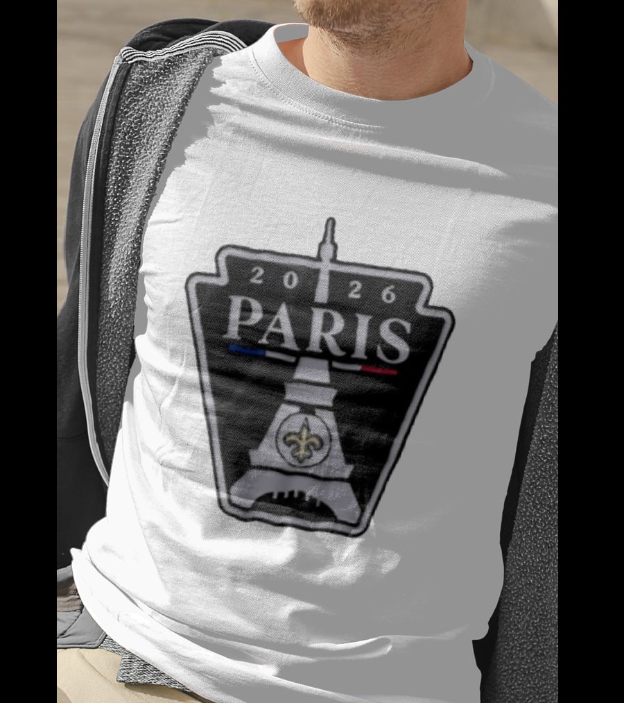 New Orleans Saints 2026 Paris Eiffel Tower Fleur De Lis NFL Event T-Shirt