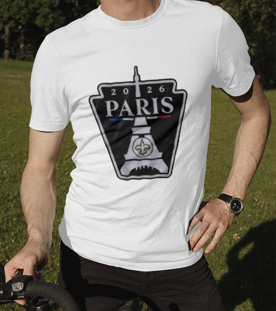 New Orleans Saints 2026 Paris Eiffel Tower Fleur De Lis NFL Event T-Shirt