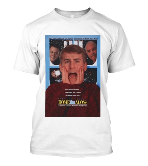 Home Alone But Don't Worry He Cooks He Cleans He Kicks Some Butt John Hughes Movie Kevin McCallister T-Shirt