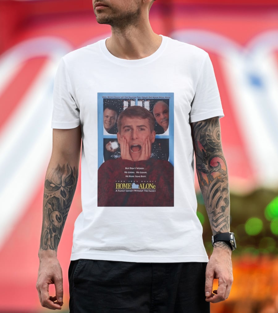 Home Alone But Don't Worry He Cooks He Cleans He Kicks Some Butt John Hughes Movie Kevin McCallister T-Shirt