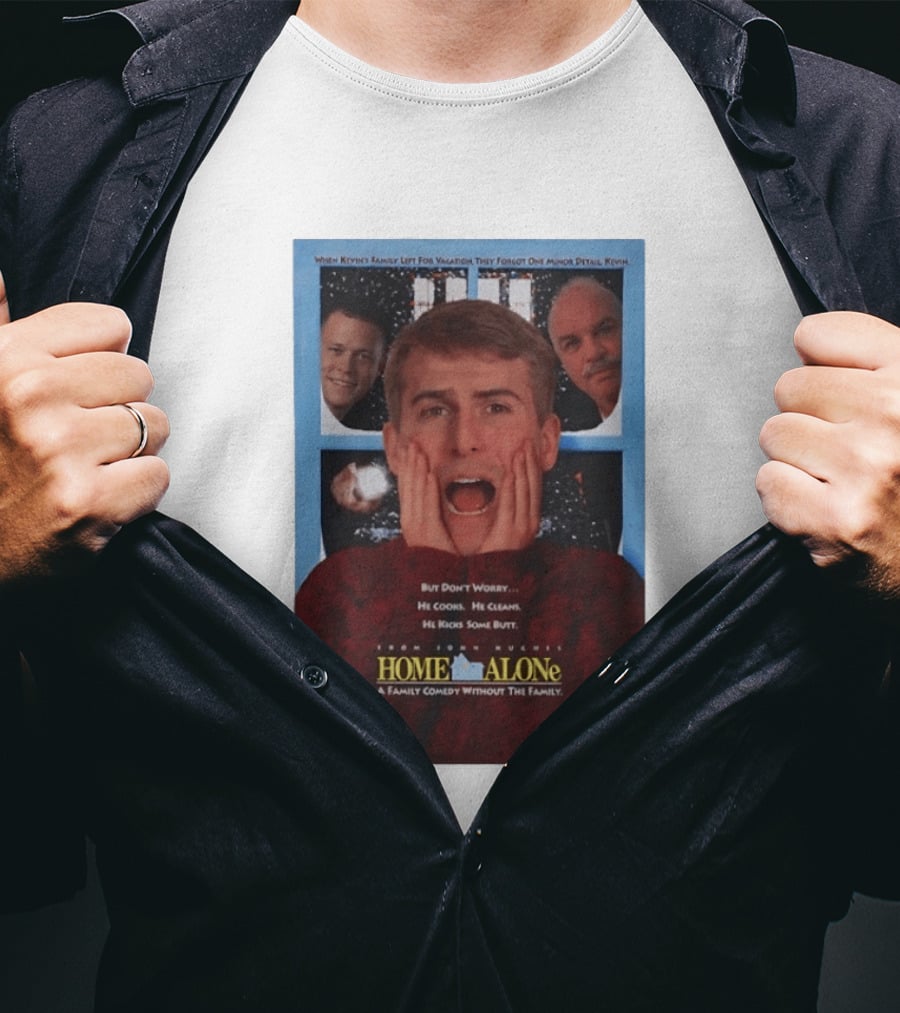 Home Alone But Don't Worry He Cooks He Cleans He Kicks Some Butt John Hughes Movie Kevin McCallister T-Shirt