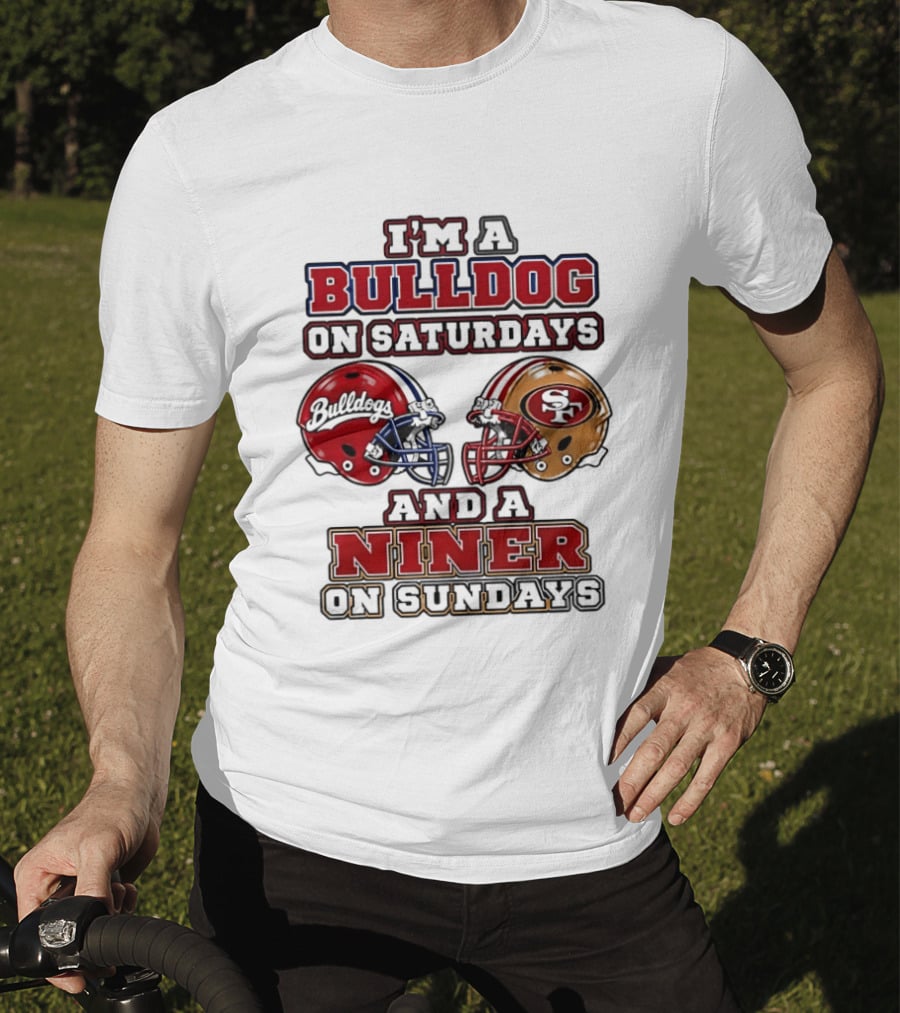 I'm A Bulldog On Saturdays And A Niner On Sundays Football Helmets T-Shirt