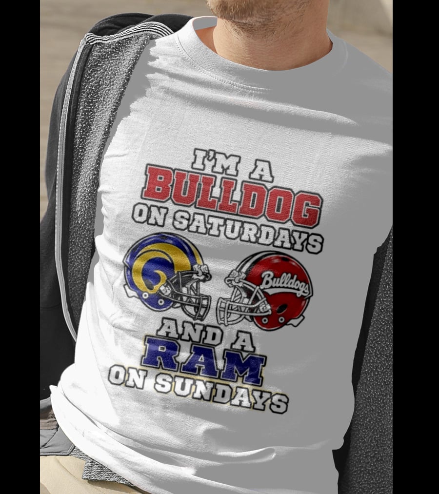 I'm A Bulldog On Saturdays And A Ram On Sundays Football Helmets T-Shirt