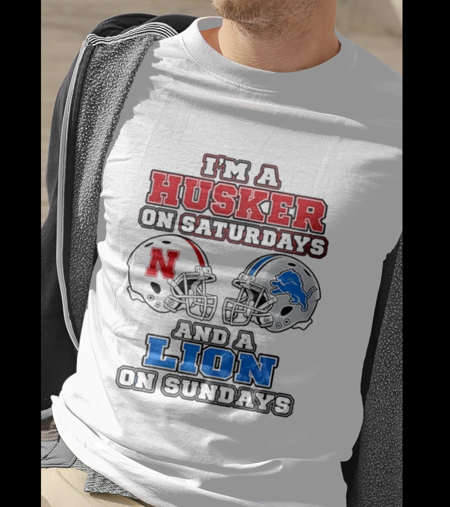 Husker On Saturdays And Lion On Sundays Football Helmets T-Shirt