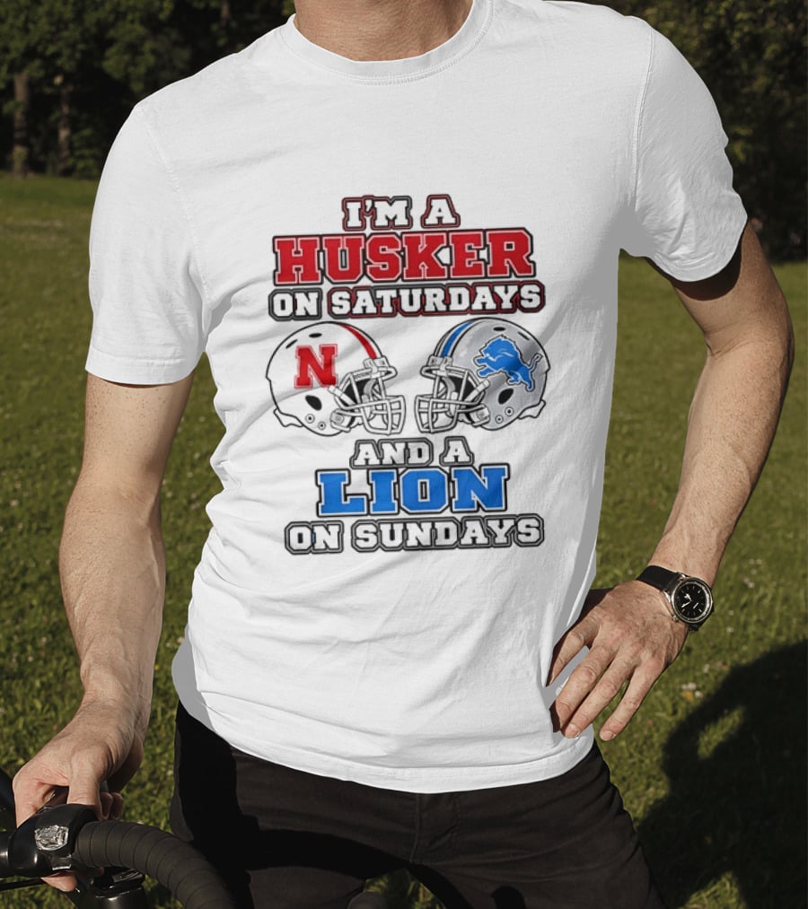 Husker On Saturdays And Lion On Sundays Football Helmets T-Shirt