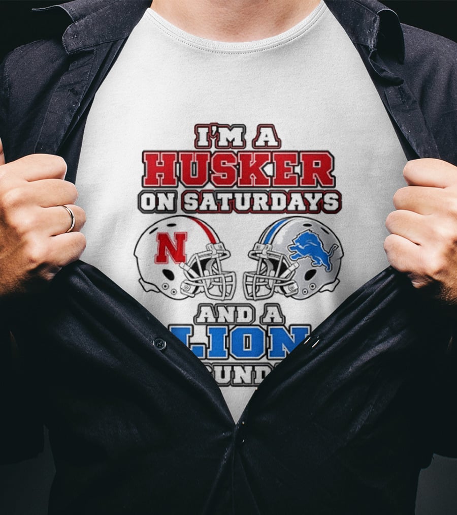 Husker On Saturdays And Lion On Sundays Football Helmets T-Shirt