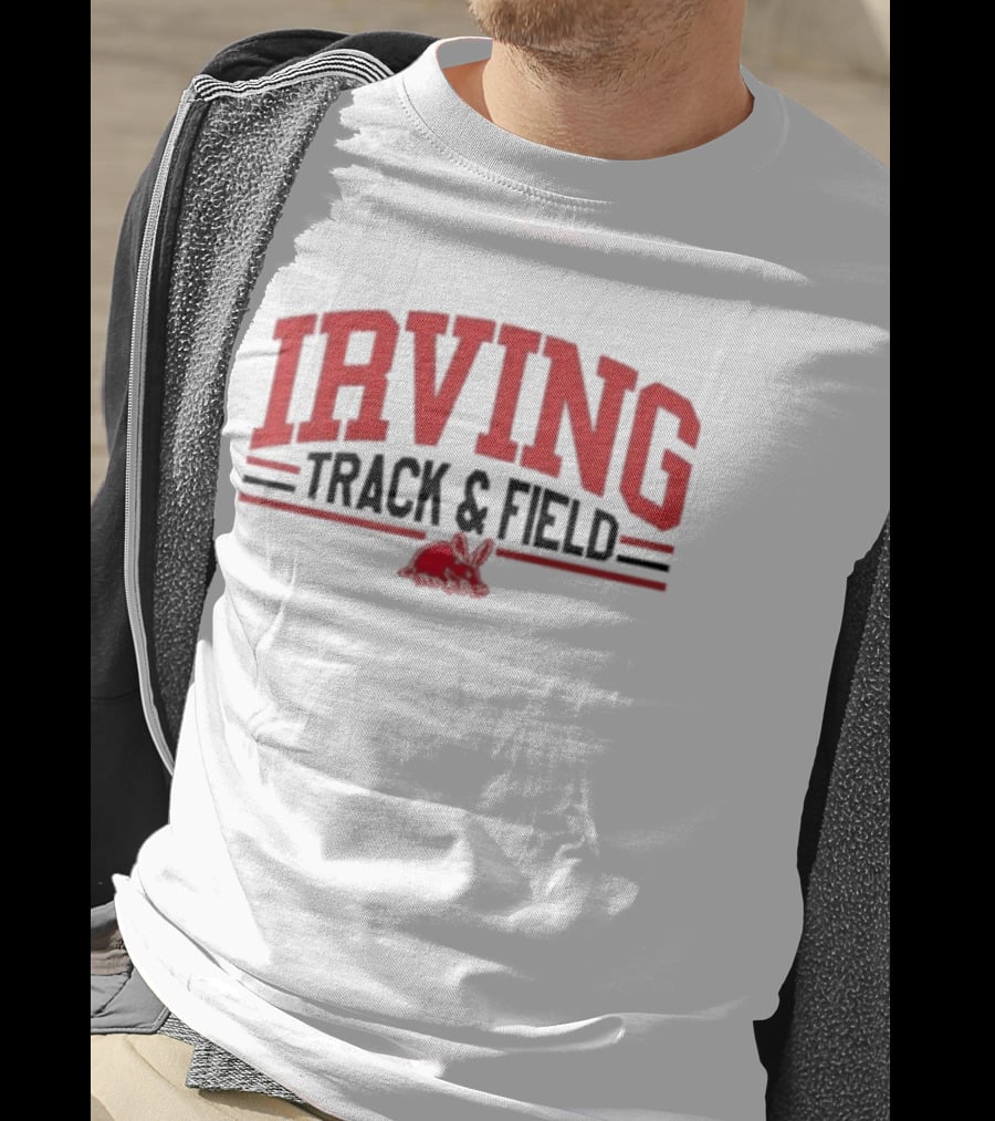 Irving Track And Field Retro Style Red Text With Bunny T-Shirt