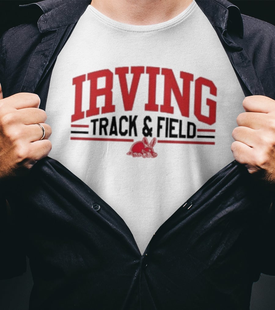 Irving Track And Field Retro Style Red Text With Bunny T-Shirt