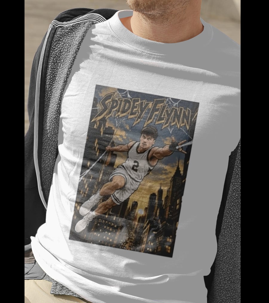 Spidey Flynn Basketball Superhero City Skyline Action T-Shirt