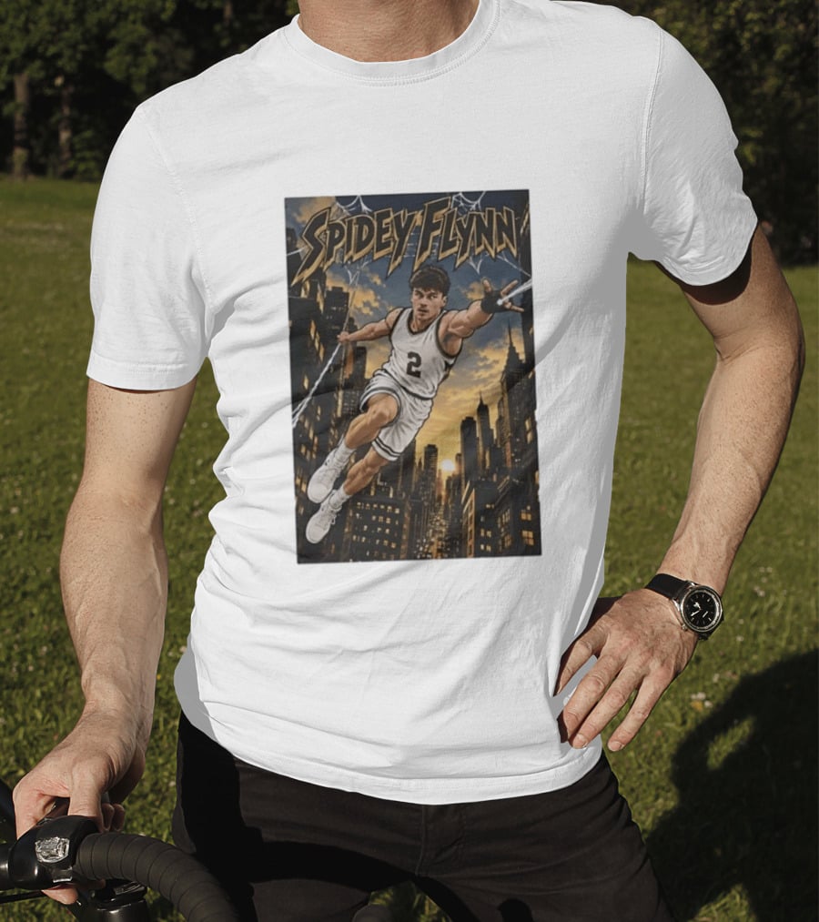 Spidey Flynn Basketball Superhero City Skyline Action T-Shirt