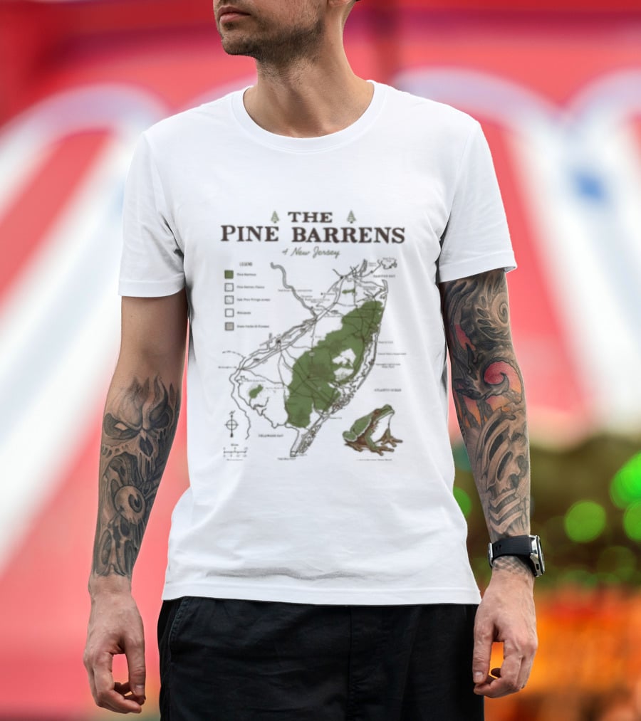 The Pine Barrens Of New Jersey Map Adventure Landmarks Forest Areas T-Shirt