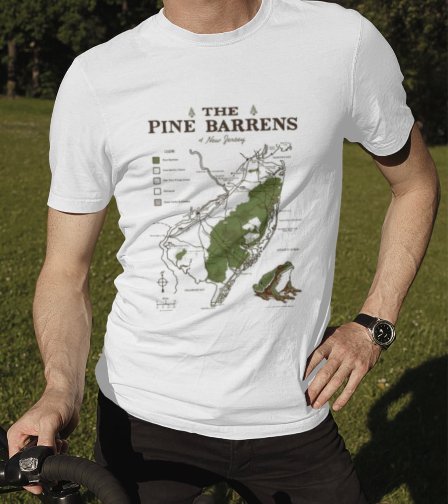 The Pine Barrens Of New Jersey Map Adventure Landmarks Forest Areas T-Shirt