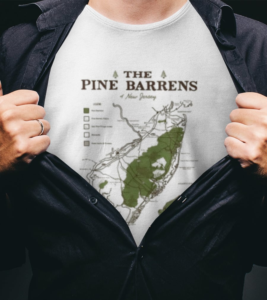 The Pine Barrens Of New Jersey Map Adventure Landmarks Forest Areas T-Shirt