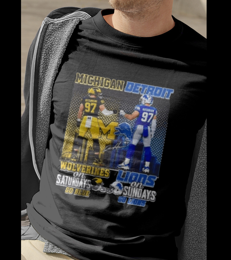 Michigan Wolverines Aidan Hutchinson On Saturdays And Detroit Lions On Sundays Go Blue Go Lions T-Shirt