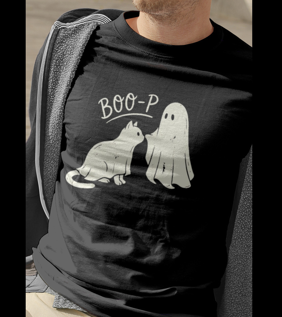 Boo P Humor Halloween Cat Ghost Playful Spirit And Feline Paw Interaction T-Shirt