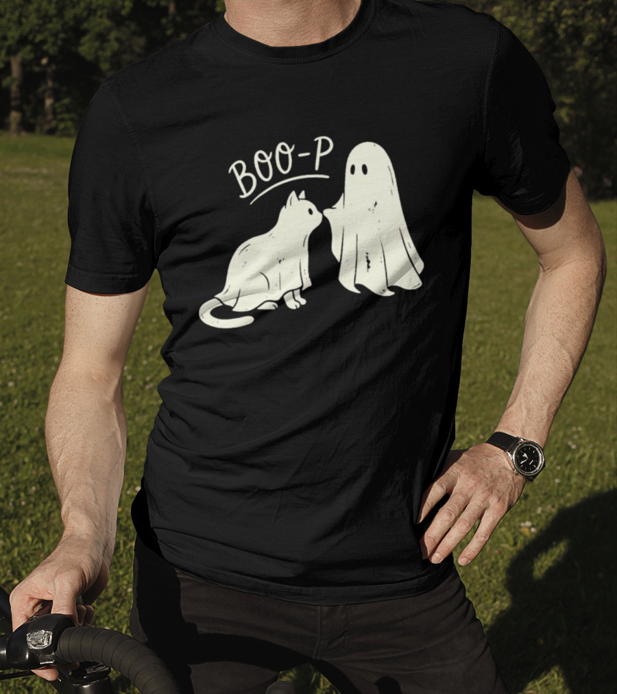 Boo P Humor Halloween Cat Ghost Playful Spirit And Feline Paw Interaction T-Shirt