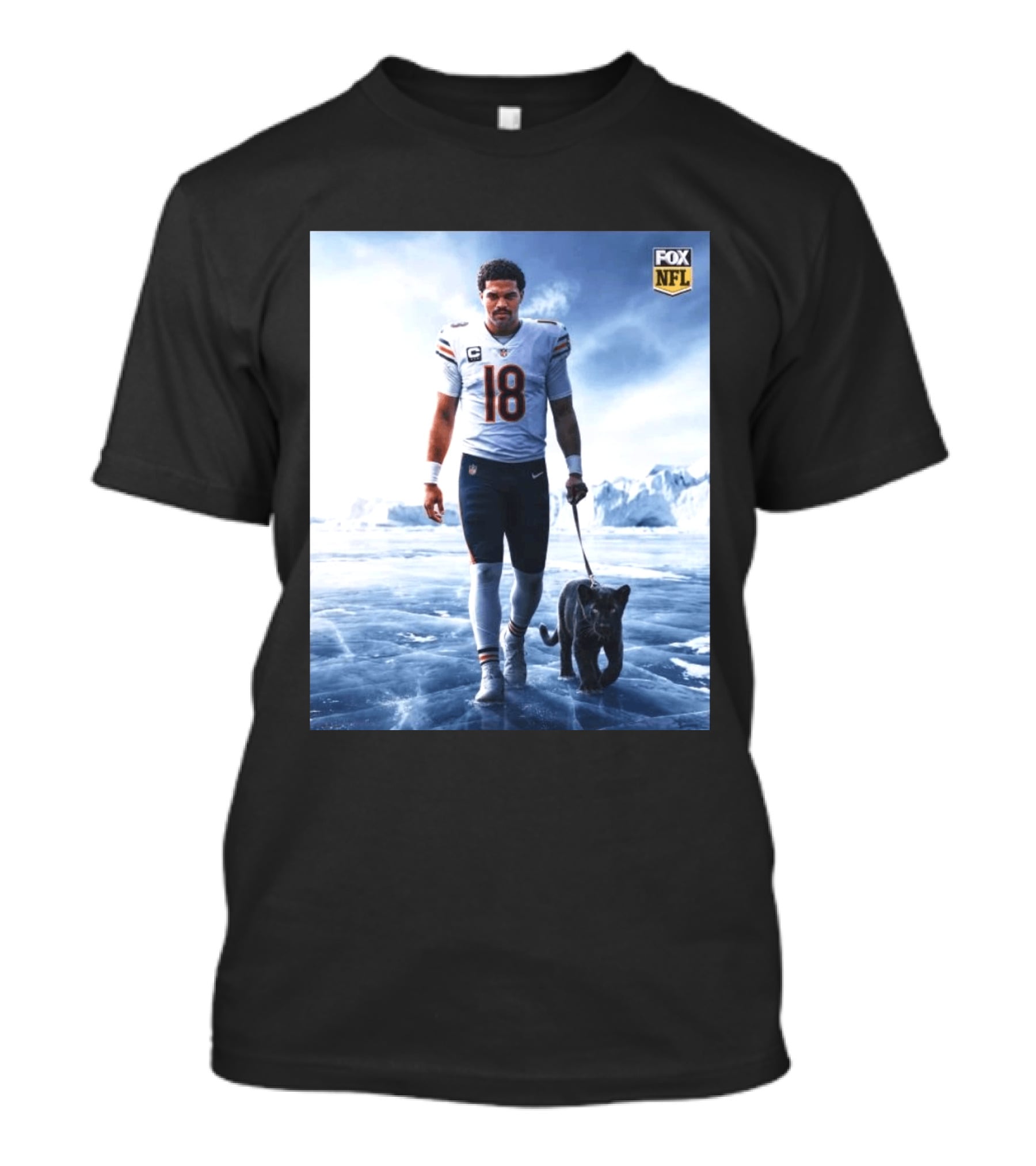 Chicago Bears QB #18 Arctic Panther Fox NFL Icy Football Player Black Panther T-Shirt