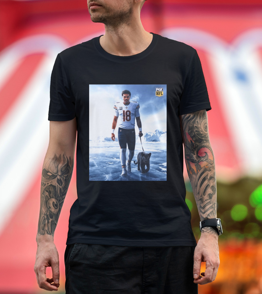 Chicago Bears QB #18 Arctic Panther Fox NFL Icy Football Player Black Panther T-Shirt