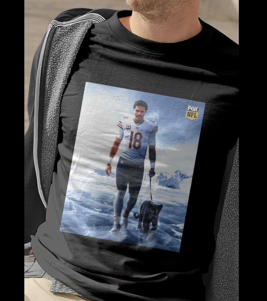 Chicago Bears QB #18 Arctic Panther Fox NFL Icy Football Player Black Panther T-Shirt