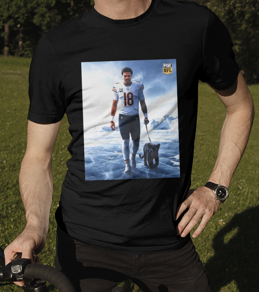 Chicago Bears QB #18 Arctic Panther Fox NFL Icy Football Player Black Panther T-Shirt