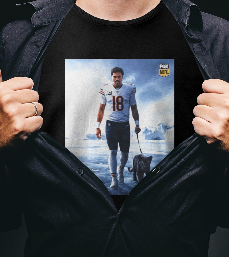 Chicago Bears QB #18 Arctic Panther Fox NFL Icy Football Player Black Panther T-Shirt