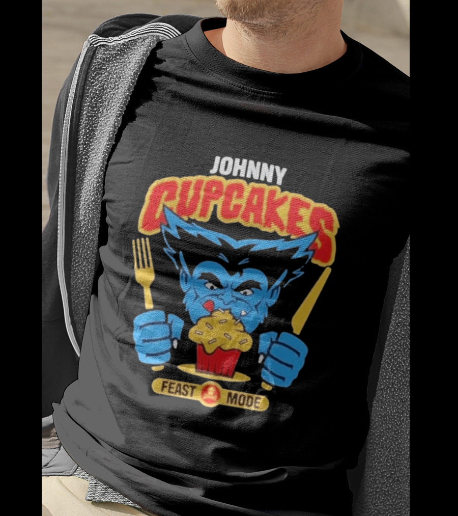 Johnny Cupcakes Feast Mode Blue Wolverine Eating Cupcake T-Shirt