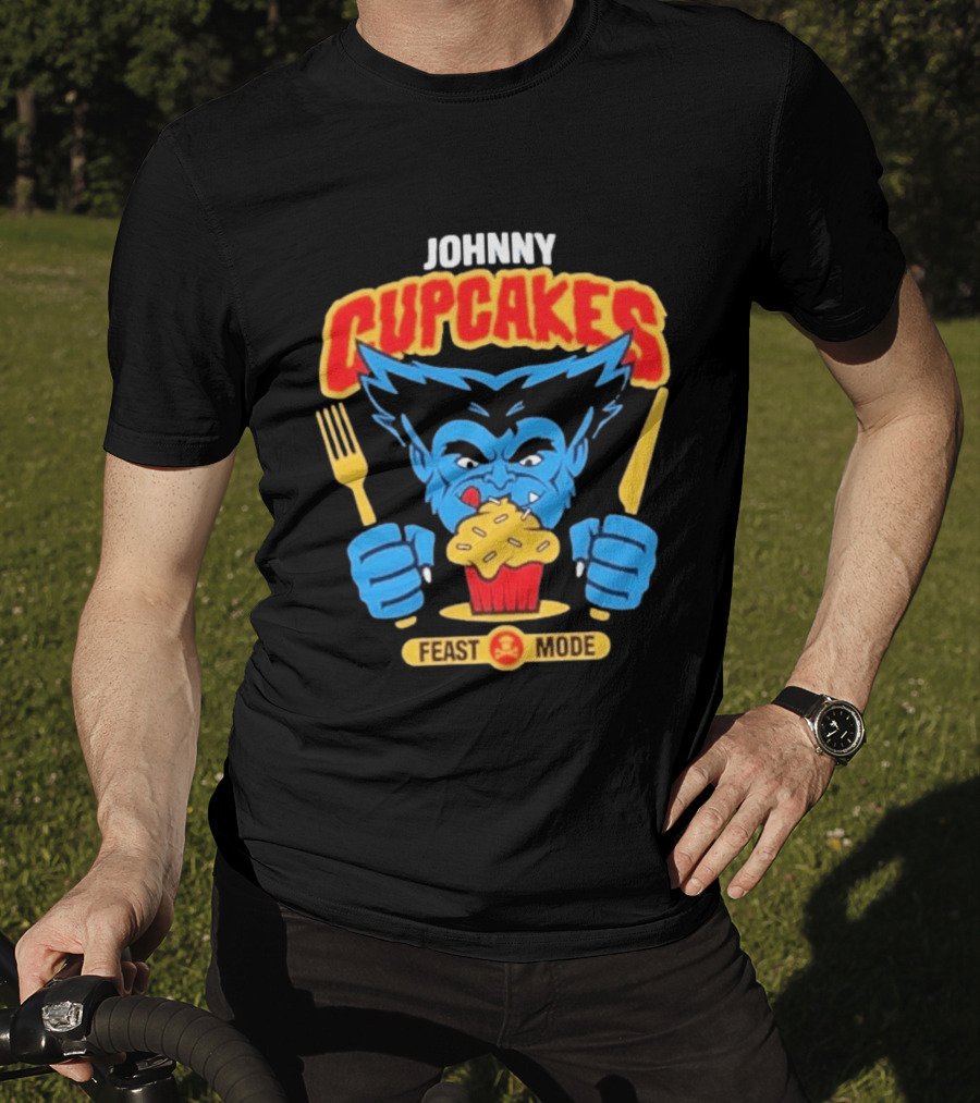 Johnny Cupcakes Feast Mode Blue Wolverine Eating Cupcake T-Shirt