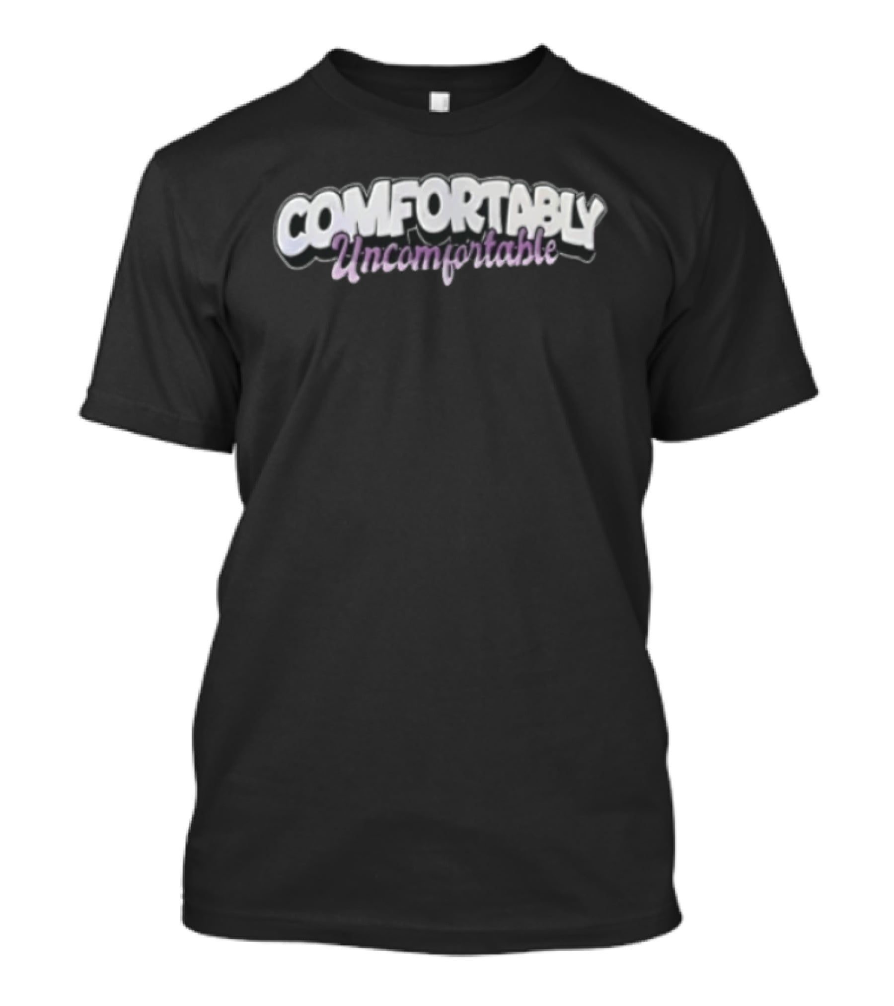 Comfortably Uncomfortable White Bubble Purple Cursive Script T-Shirt