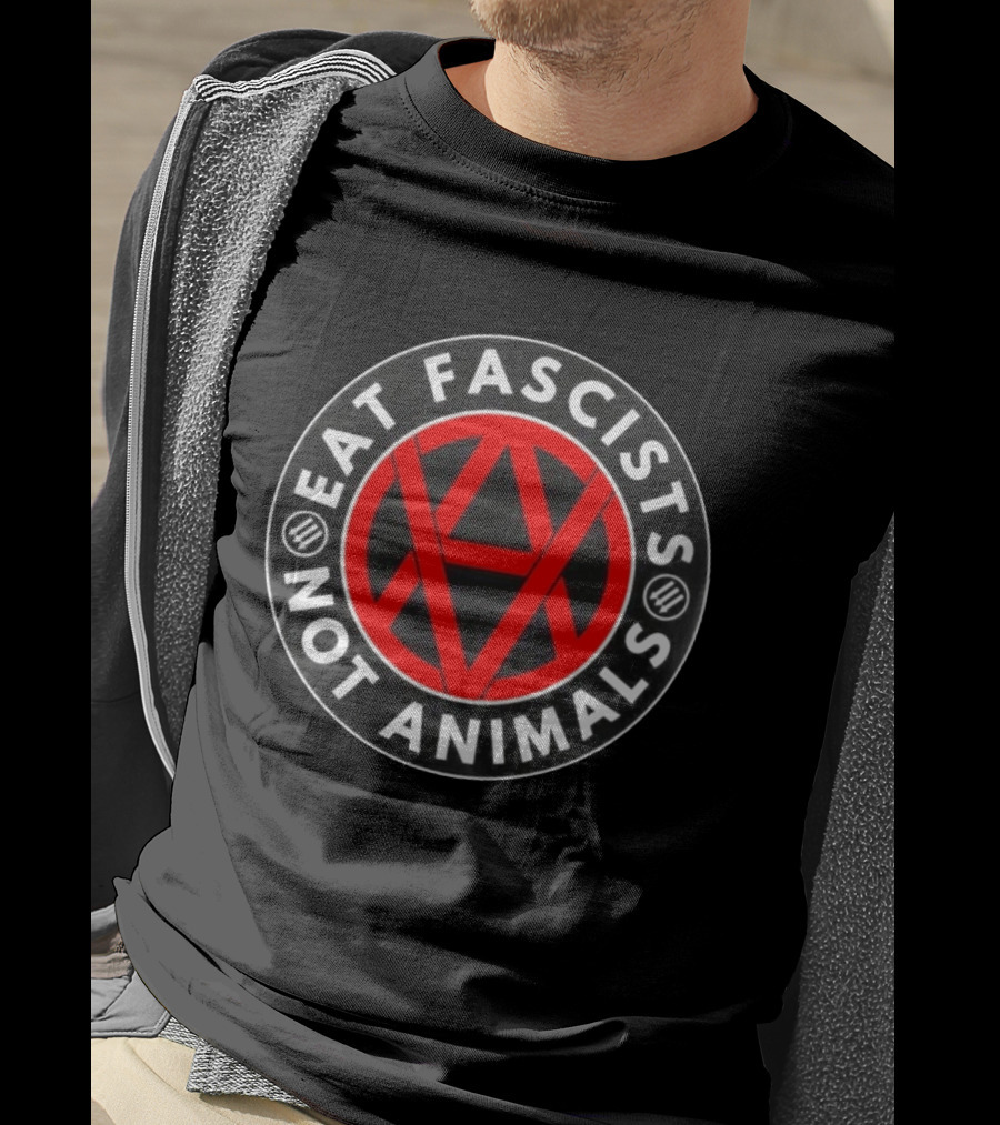 Eat Fascists Not Animals Red Anarchist Circle T-Shirt
