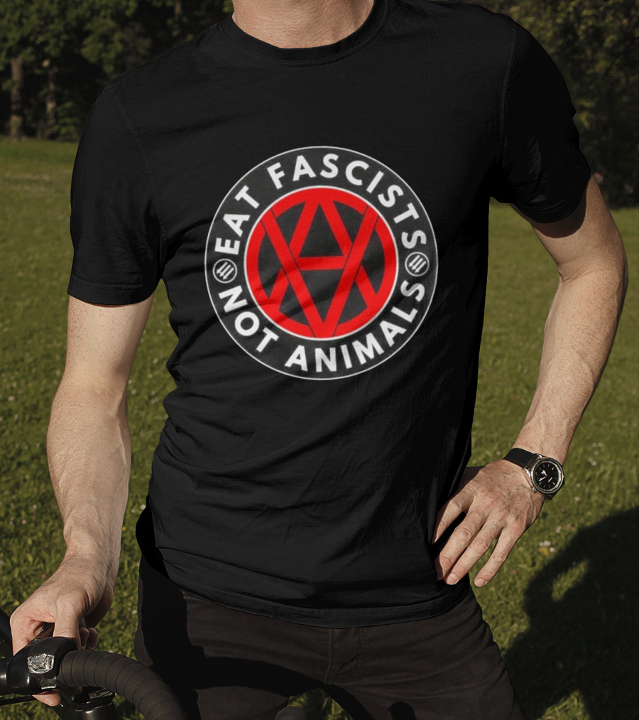 Eat Fascists Not Animals Red Anarchist Circle T-Shirt