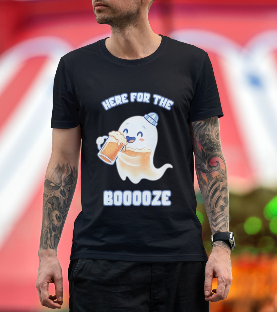 Here For The Booooze Ghost Drinking Beer Fun Halloween T-Shirt