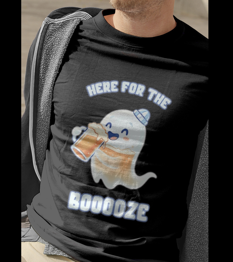 Here For The Booooze Ghost Drinking Beer Fun Halloween T-Shirt