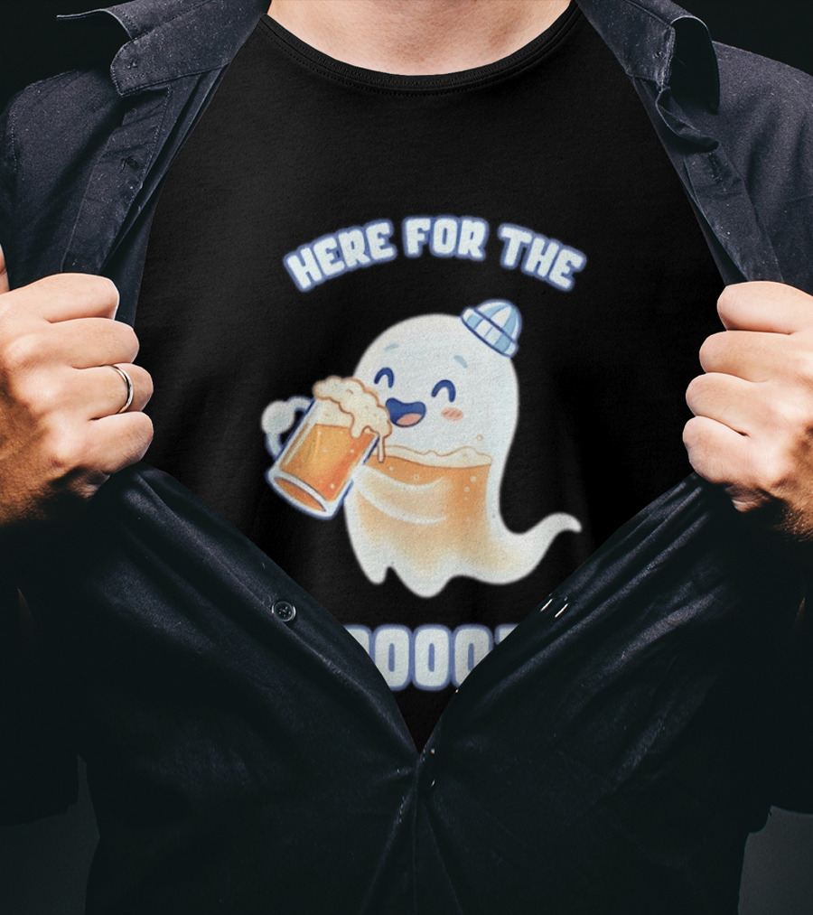 Here For The Booooze Ghost Drinking Beer Fun Halloween T-Shirt
