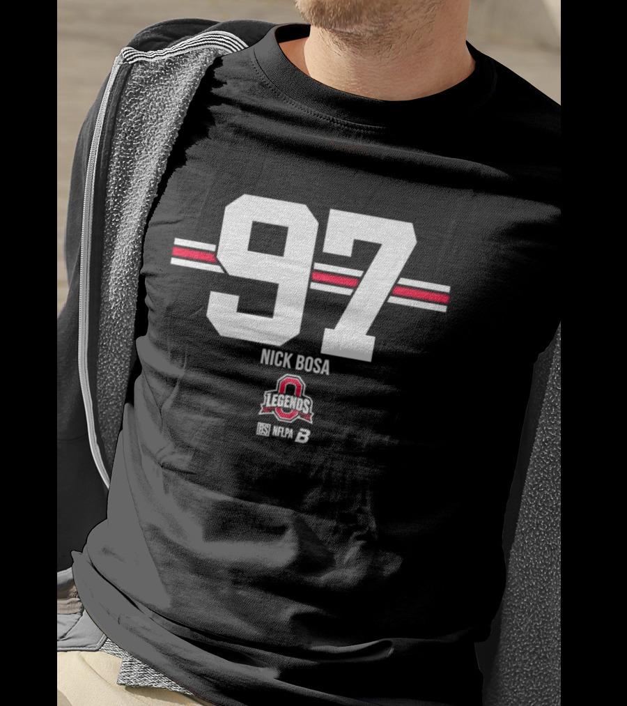 Ohio State Buckeyes Nick Bosa 97 Scarlet Gray Stripes T-Shirt