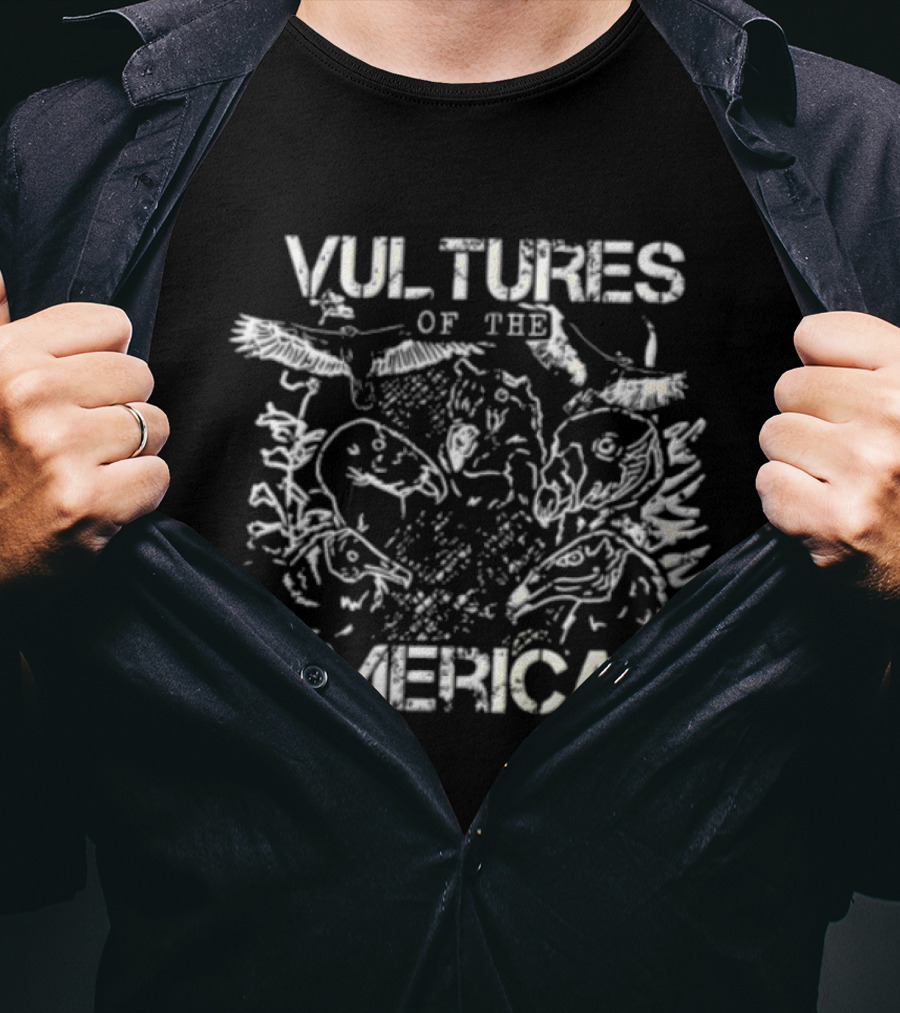 Vultures Of The Americas Distressed Birds Sketch Heads Flying T-Shirt