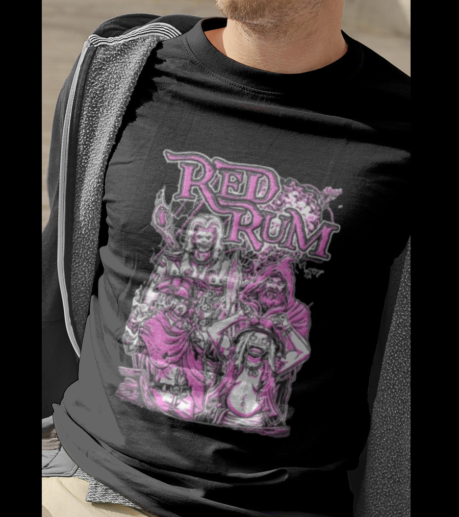Red Rum Pink Pirate Crew Captain Hooded Wizard Comic Line T-Shirt
