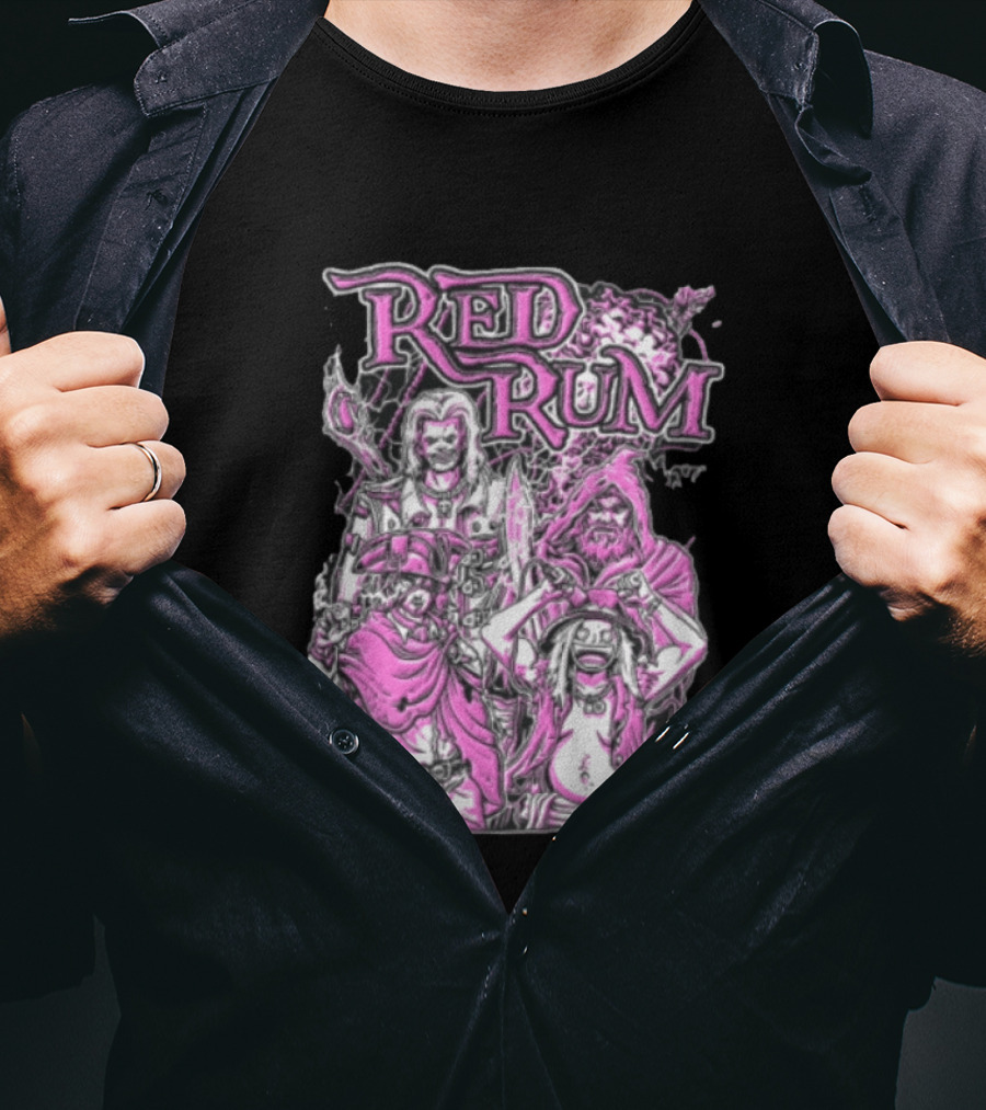 Red Rum Pink Pirate Crew Captain Hooded Wizard Comic Line T-Shirt