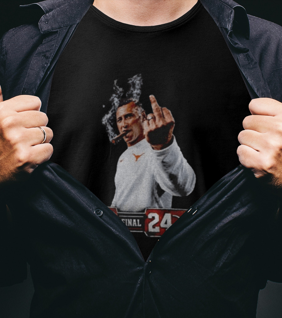 Texas Longhorns Coach Smoking Middle Finger Victory Over Ohio State 24 23 T-Shirt