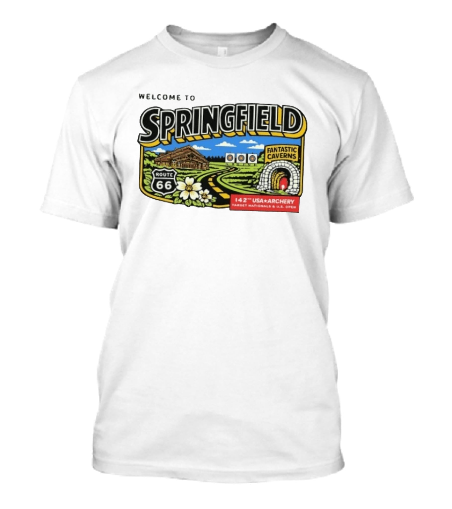Welcome To Springfield Route 66 Fantastic Caverns 142nd USA Archery Target Nationals U.S. Open T-Shirt