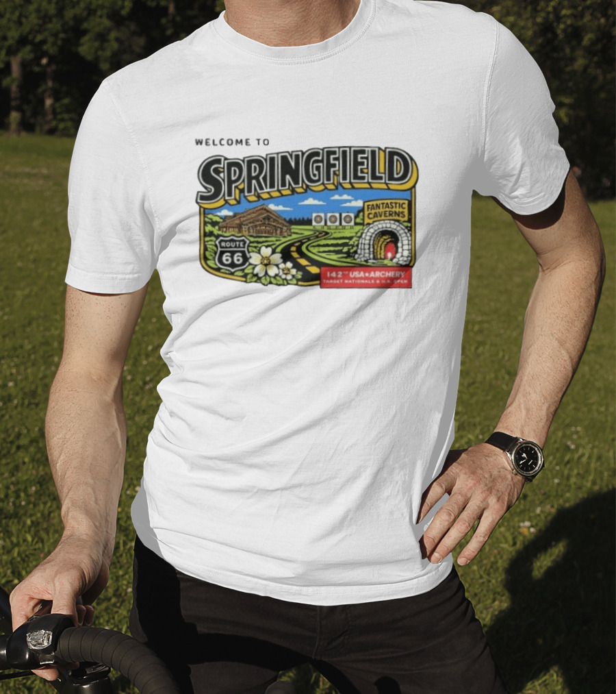 Welcome To Springfield Route 66 Fantastic Caverns 142nd USA Archery Target Nationals U.S. Open T-Shirt