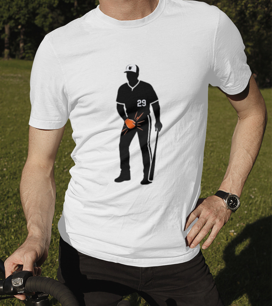 Baltimore Orioles 29 Baseball Player Jersey Black And Orange Glove T-Shirt