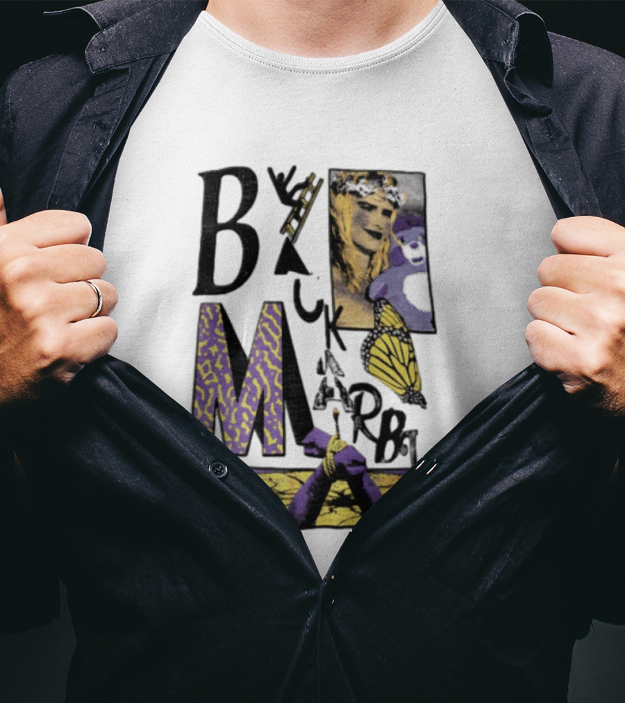 Black Marble Butterfly Tied Hands Woman Ladder T-Shirt