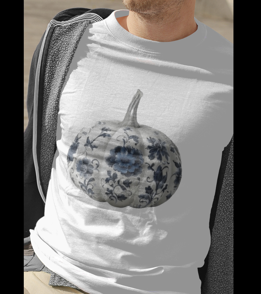 Blue Floral Porcelain Pumpkin China Blue Pumpkin Decor T-Shirt