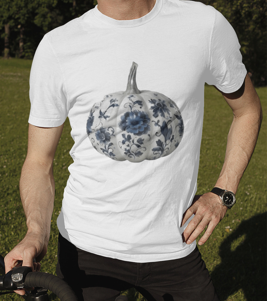 Blue Floral Porcelain Pumpkin China Blue Pumpkin Decor T-Shirt