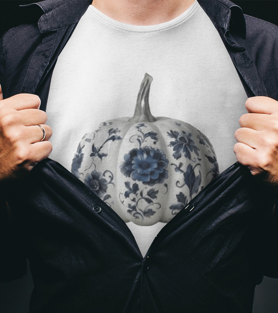 Blue Floral Porcelain Pumpkin China Blue Pumpkin Decor T-Shirt