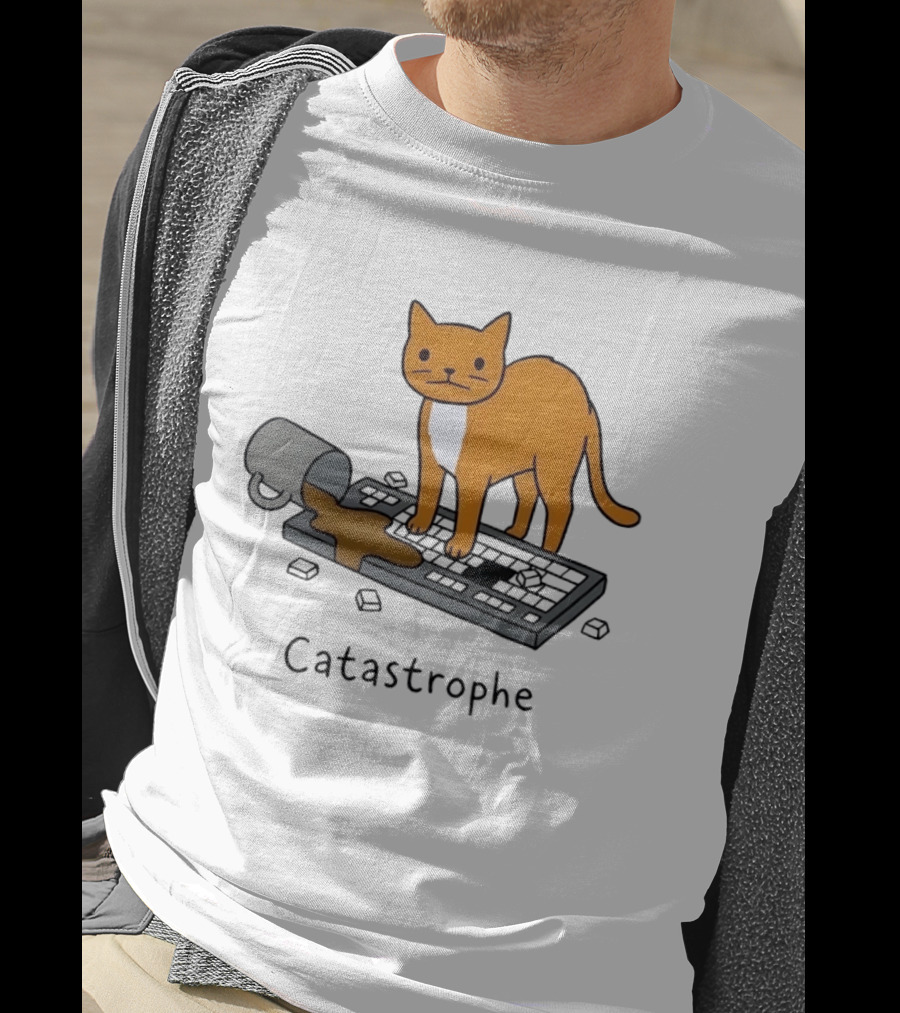 Catastrophe Orange Cat Spilling Coffee On Keyboard T-Shirt