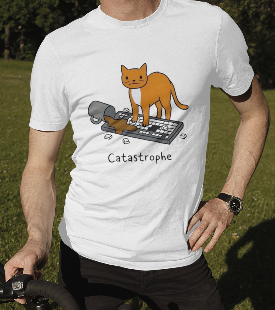 Catastrophe Orange Cat Spilling Coffee On Keyboard T-Shirt