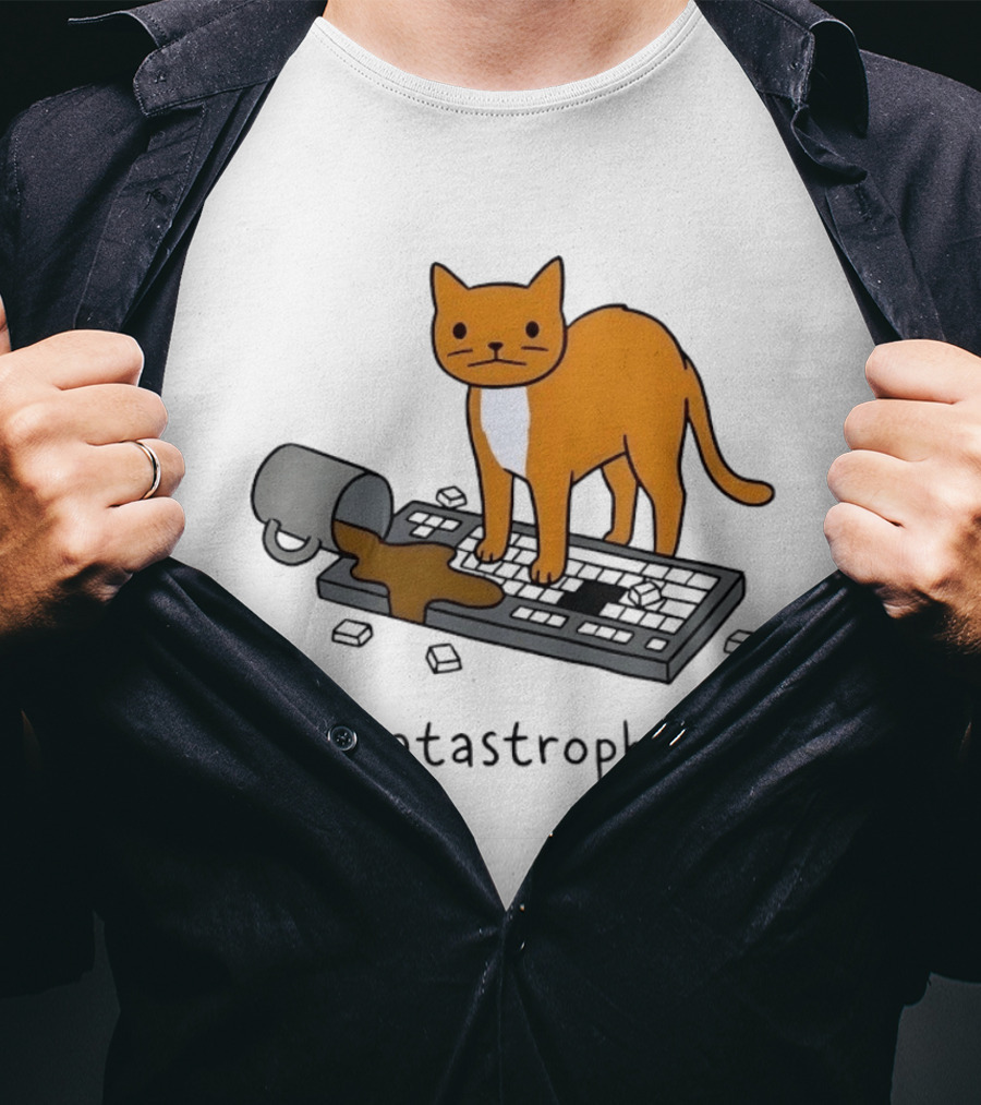 Catastrophe Orange Cat Spilling Coffee On Keyboard T-Shirt