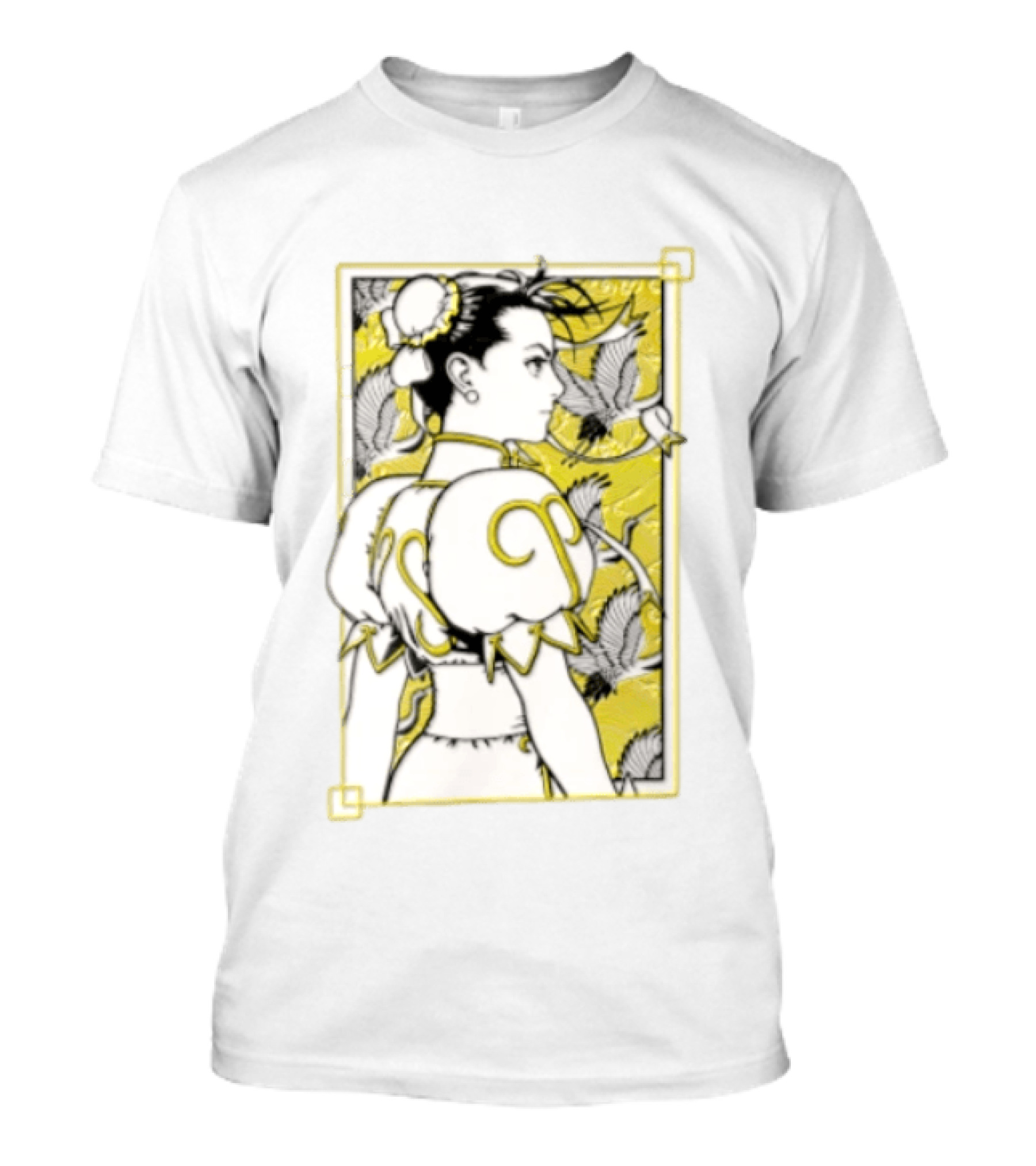 Chun Li Profile Flying Cranes Yellow Frame Line T-Shirt