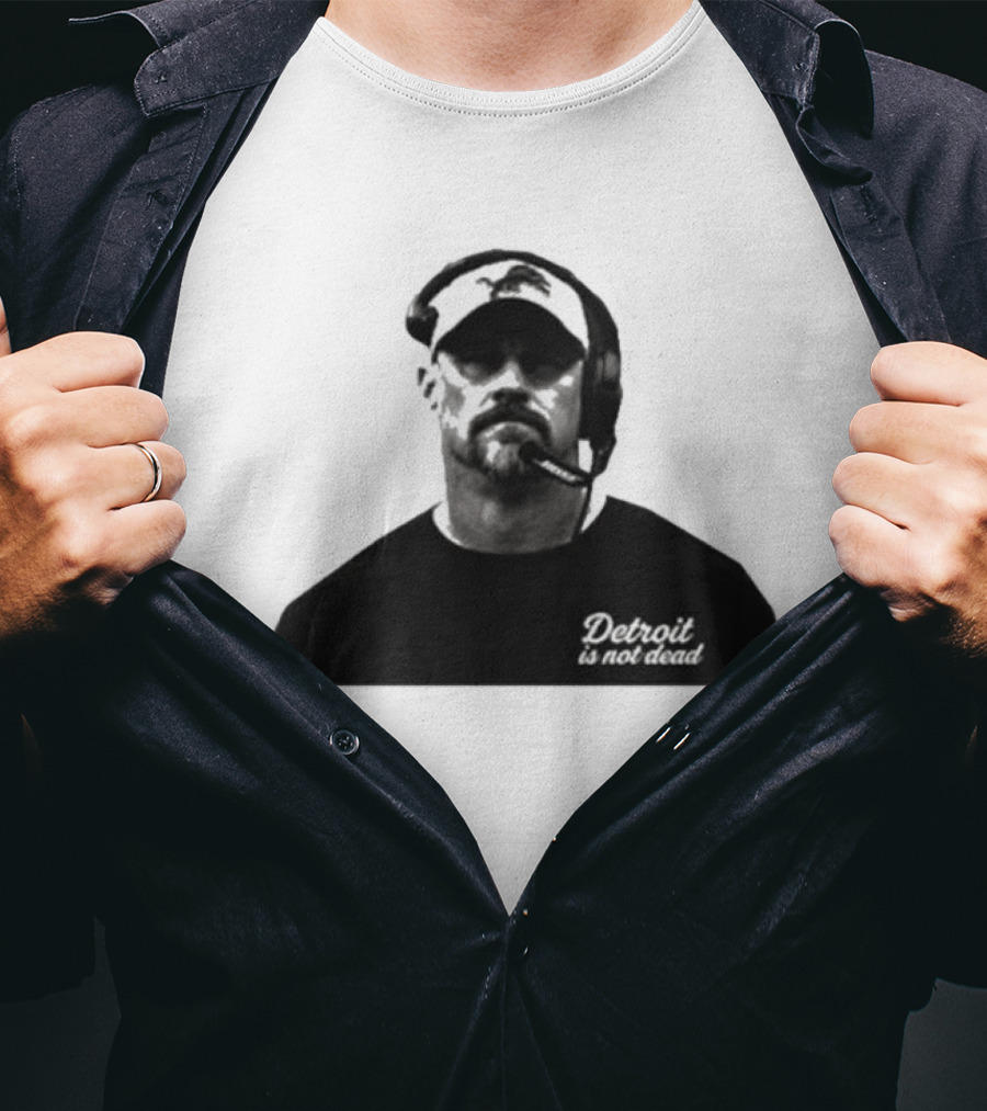 Dan Campbell 2026 Detroit Is Not Dead Headset Coach Monochrome Detroit Football T-Shirt